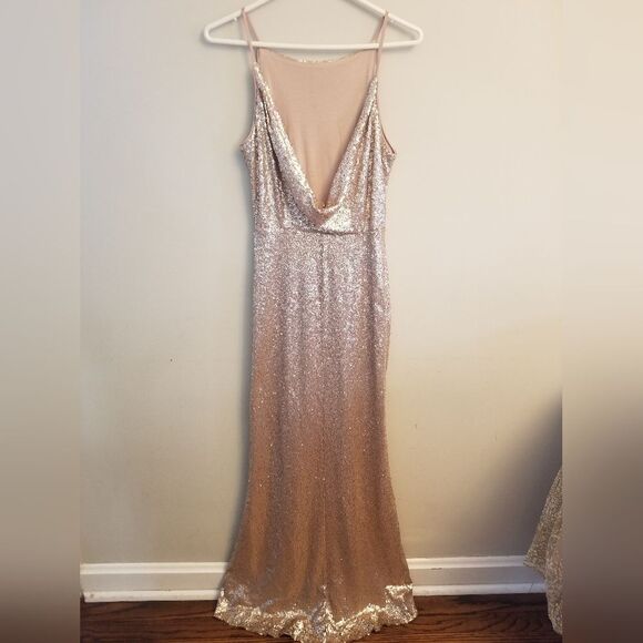 Lulus Gold Sequin Low Back Drape Gown size M Prom Wedding - Picture 4 of 4